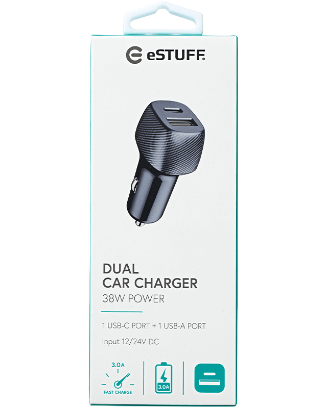 eSTUFF Dual Car Charger USB-C (20W)+ USB-A (18W)