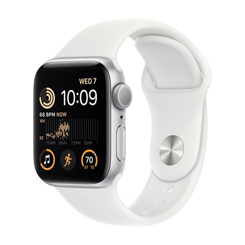 Apple Watch SE GPS + Cellular 44mm Silver Aluminium Case with White Sport Band - Regular