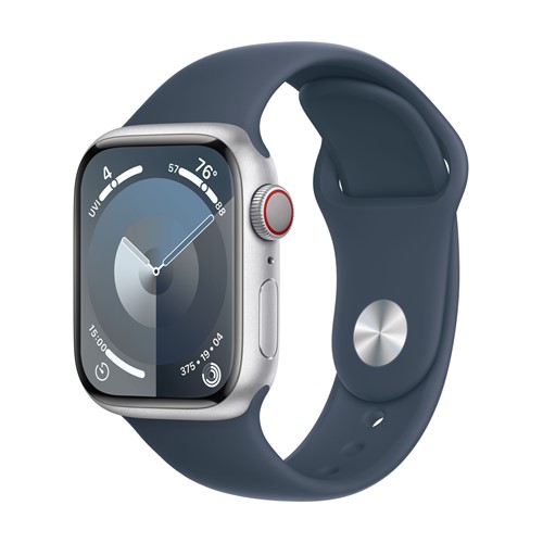 Apple Watch Series 9 GPS + WIFI 45 MM Silver Aluminium Storm Blue Sport Rem - M/L