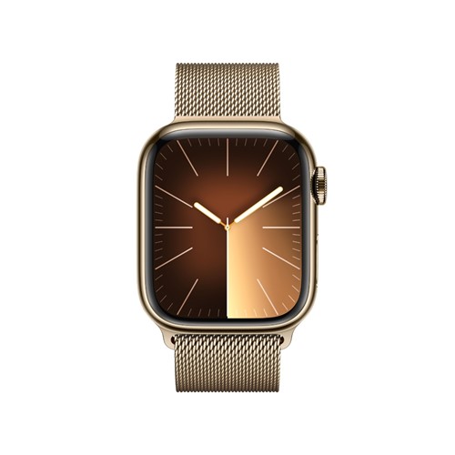 Apple Watch Series 9 GPS + Cellular 41 mm Gulfarvet rustfrit stål urkasse med guldfarvet milanorem