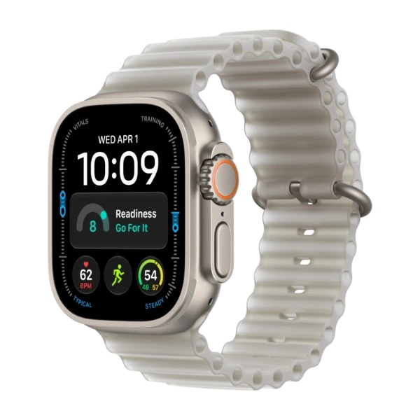Apple Watch Ultra 4 GPS + Cellular 49 mm naturlig titanium, halvtransparent grå Ocean-rem